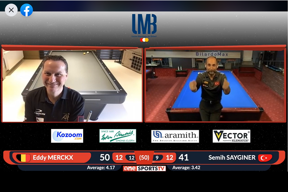 Eddy MERCKX won Semih SAYGINER  the UMB  VIRTUAL One Carom  CHALLENGE  