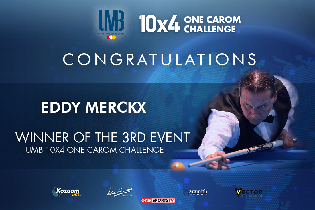 Eddy Merckx Winner of  the UMB 10x4 ONECAROM CHALLENGE 
